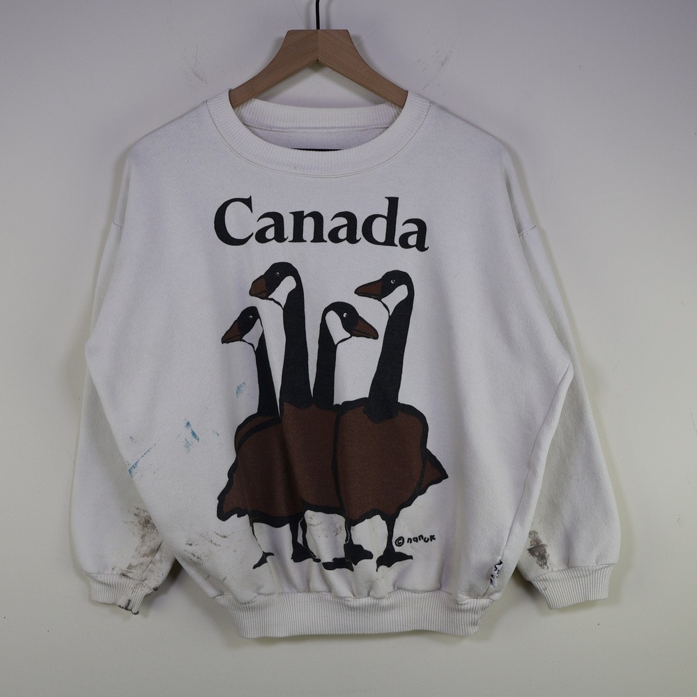 Vintage 90s Nanuk Canada Goose Graphic Sweatshirt L Oversized Crop White Cotton